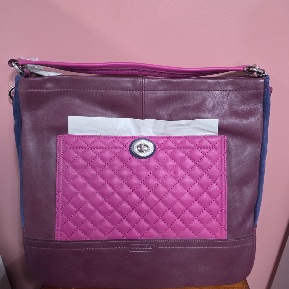 Coach Pink Quilted Front Pocket Plum Leather Shoulder Bag